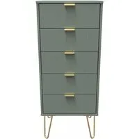 Linear 5 Drawer Narrow Chest with Hairpin Legs - Green