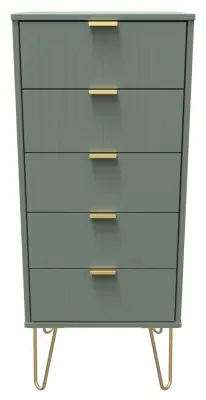 Linear 5 Drawer Narrow Chest with Hairpin Legs - Green image
