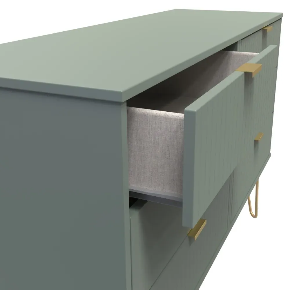 Linear 6 Drawer Midi Chest with Hairpin Legs - Green