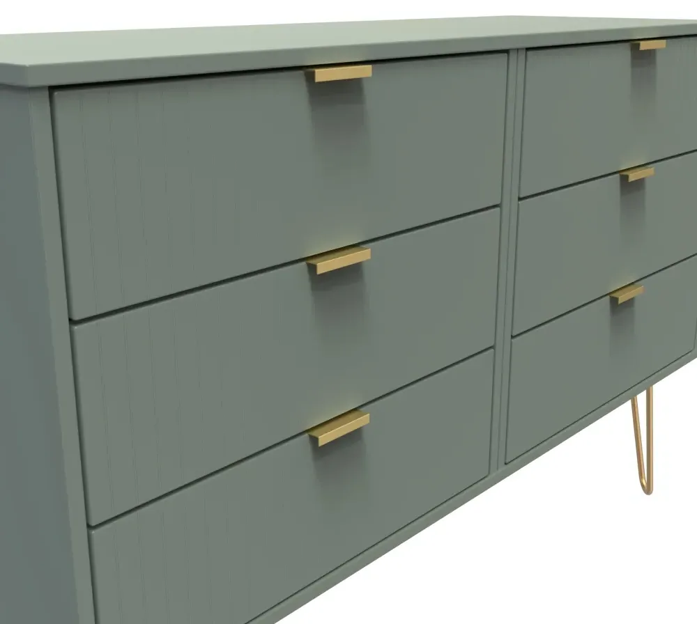 Linear 6 Drawer Midi Chest with Hairpin Legs - Green