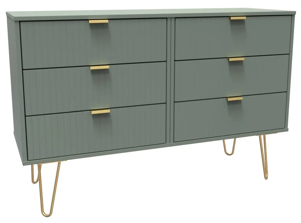Linear 6 Drawer Midi Chest with Hairpin Legs - Green