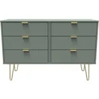 Linear 6 Drawer Midi Chest with Hairpin Legs - Green