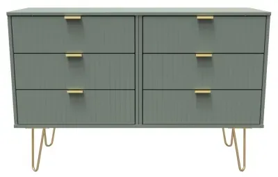 Linear 6 Drawer Midi Chest with Hairpin Legs - Green image