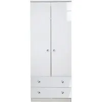 Lumiere 2 Door 2 Drawer Tall Wardrobe - White Gloss