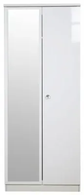 Lumiere 2 Door Tall Wardrobe with Mirror - White Gloss image