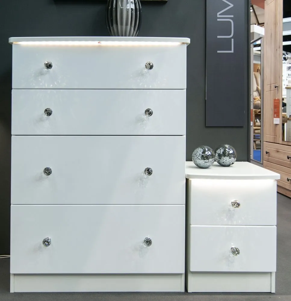Lumiere 2 Drawer Bedside Cabinet - White Gloss