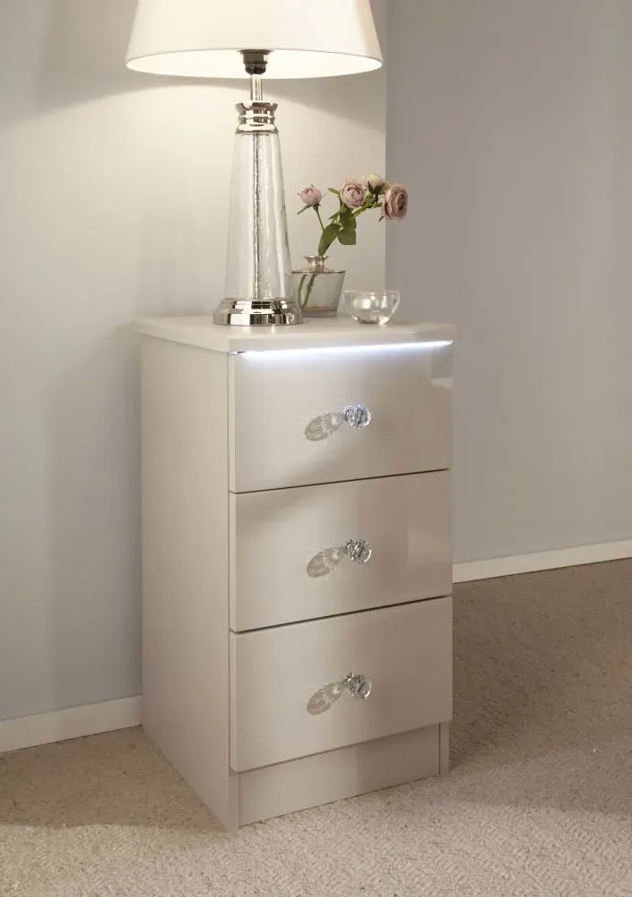 Lumiere 3 Drawer Bedside Cabinet - Cashmere Gloss
