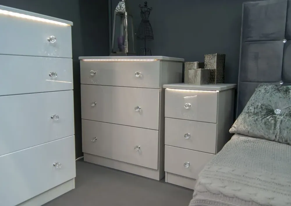 Lumiere 3 Drawer Bedside Cabinet - Cashmere Gloss