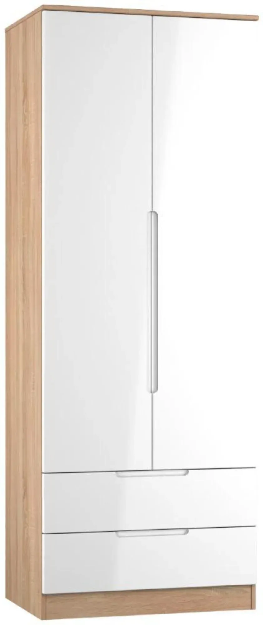 Milan 2 Door 2 Drawer Double Wardrobe - White Gloss, Oak Effect