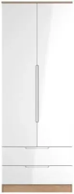Milan 2 Door 2 Drawer Double Wardrobe - White Gloss, Oak Effect