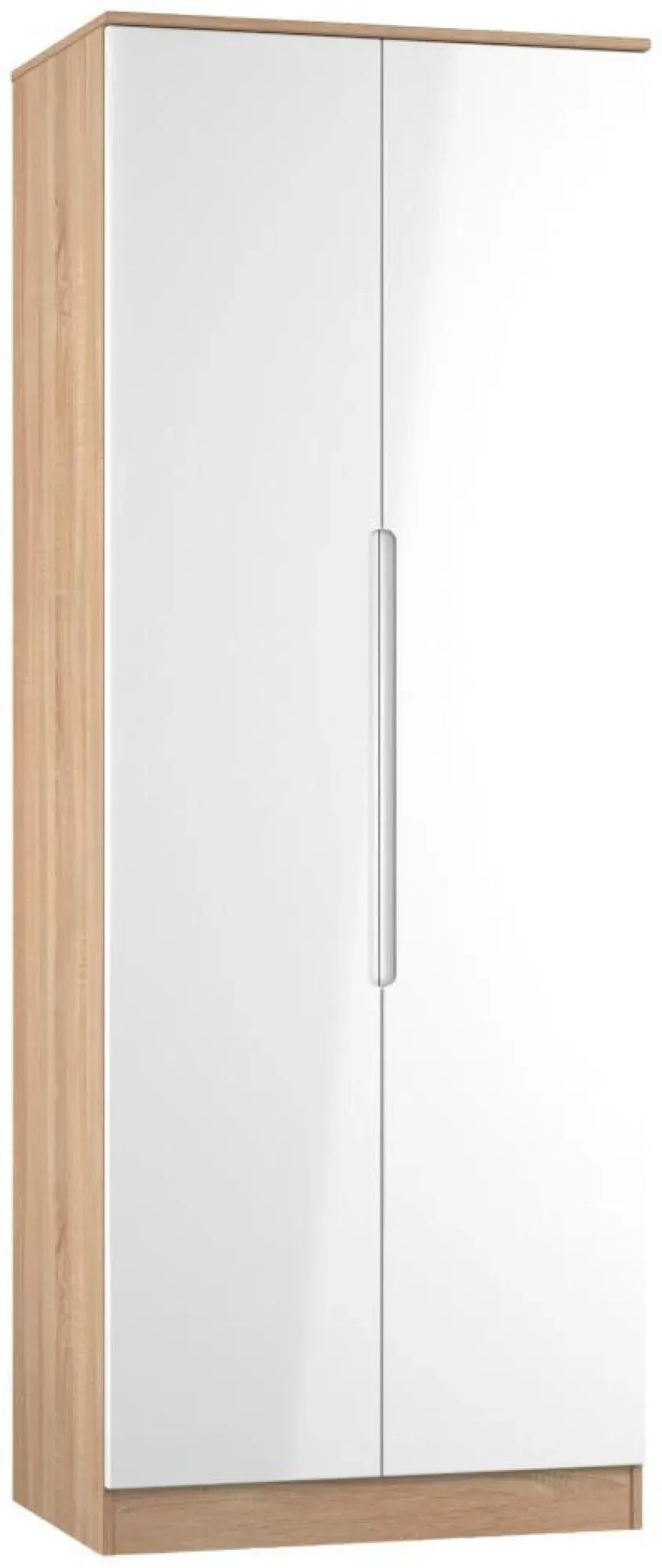 Milan 2 Door Tall Wardrobe - White Gloss, Oak Effect