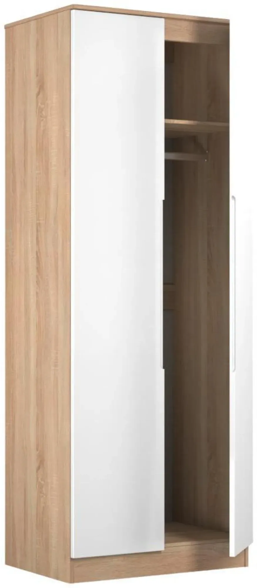 Milan 2 Door Tall Wardrobe - White Gloss, Oak Effect