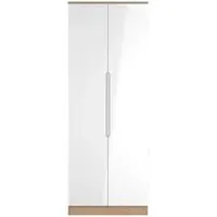 Milan 2 Door Tall Wardrobe - White Gloss, Oak Effect