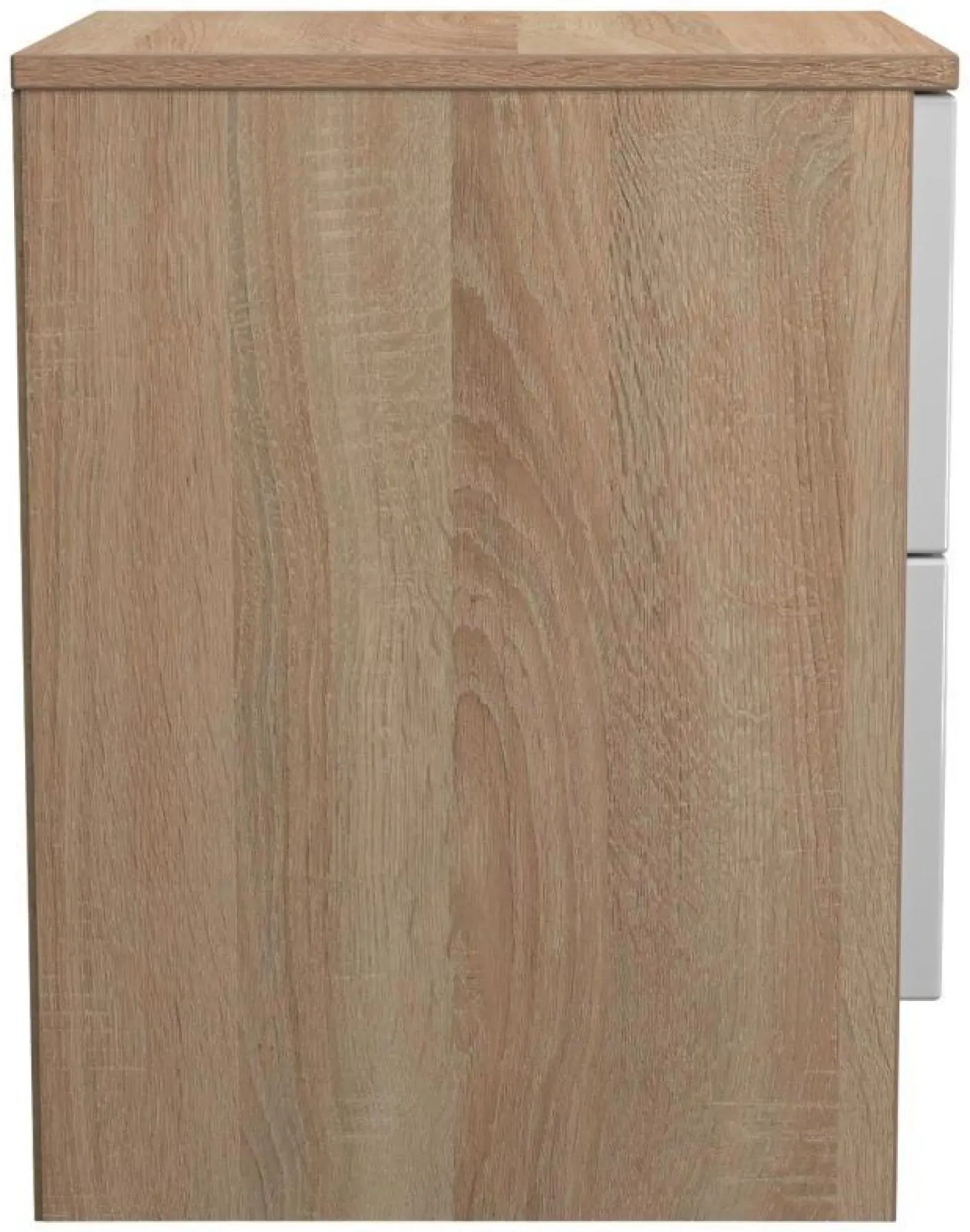 Milan 2 Drawer Bedside Cabinet - White Gloss, Oak Effect