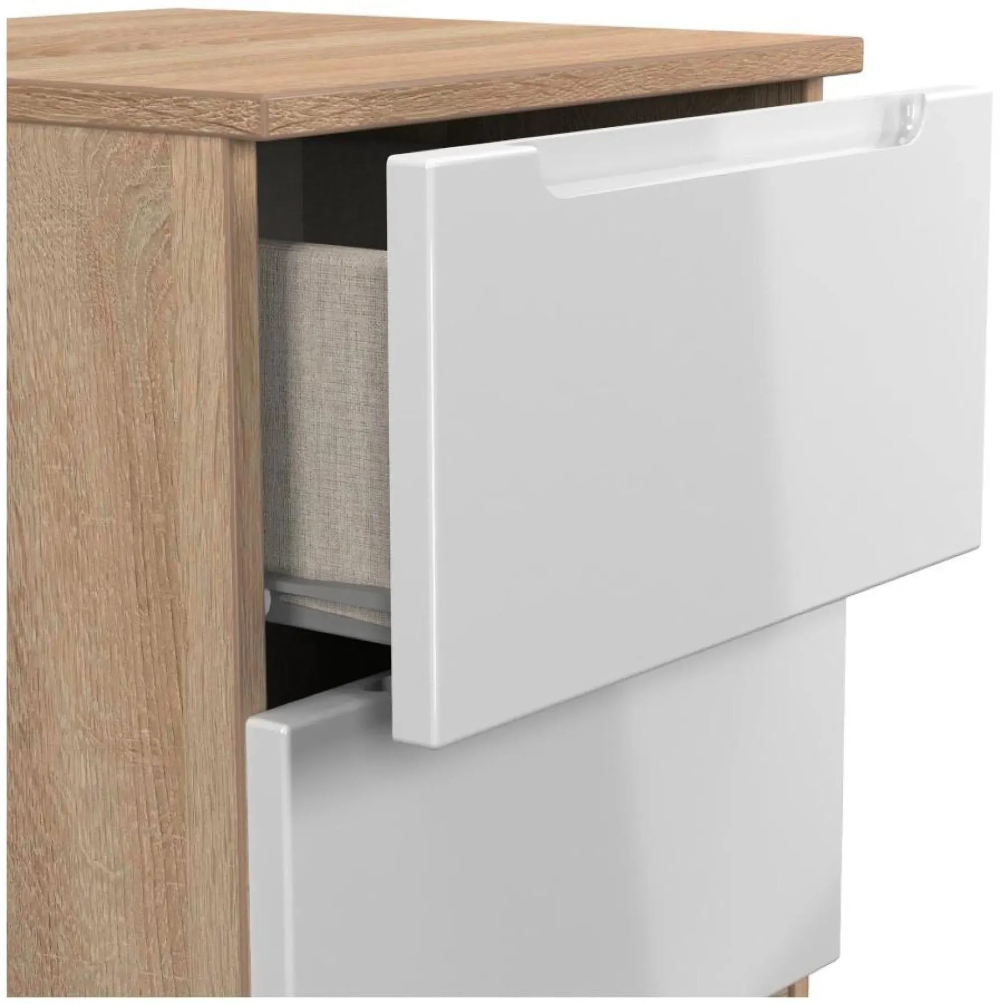 Milan 2 Drawer Bedside Cabinet - White Gloss, Oak Effect