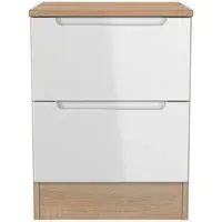Milan 2 Drawer Bedside Cabinet - White Gloss, Oak Effect