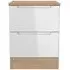 Milan 2 Drawer Bedside Cabinet - White Gloss, Oak Effect