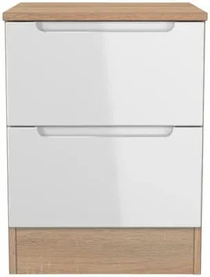 Milan 2 Drawer Bedside Cabinet - White Gloss, Oak Effect