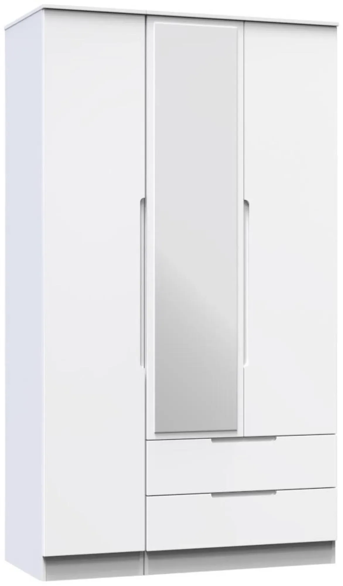 Milan 3 Door Tall Wardrobe with Mirror and Drawers - White