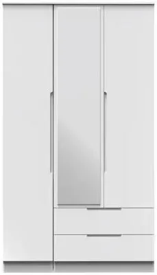 Milan 3 Door Tall Wardrobe with Mirror and Drawers - White