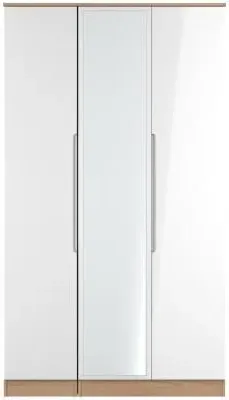 Milan 3-Door Triple Wardrobe with Mirror - White, Oak image