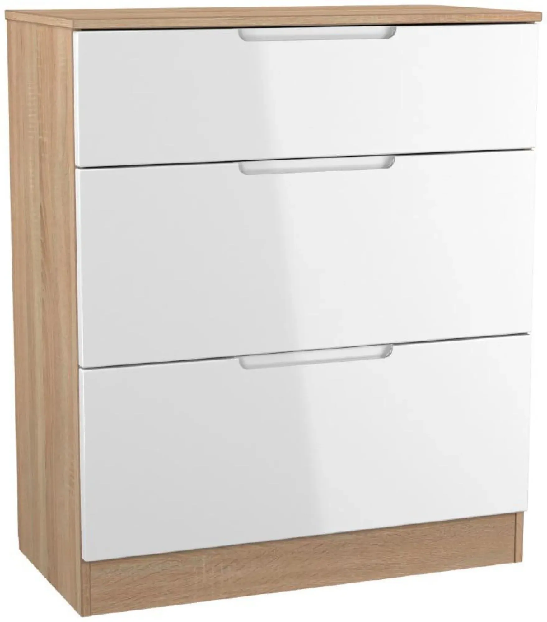 Milan 3 Drawer Deep Chest - White Gloss, Oak Effect