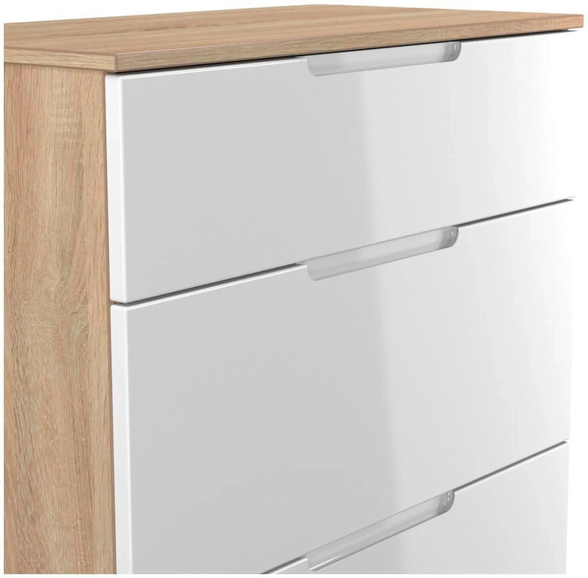 Milan 3 Drawer Deep Chest - White Gloss, Oak Effect
