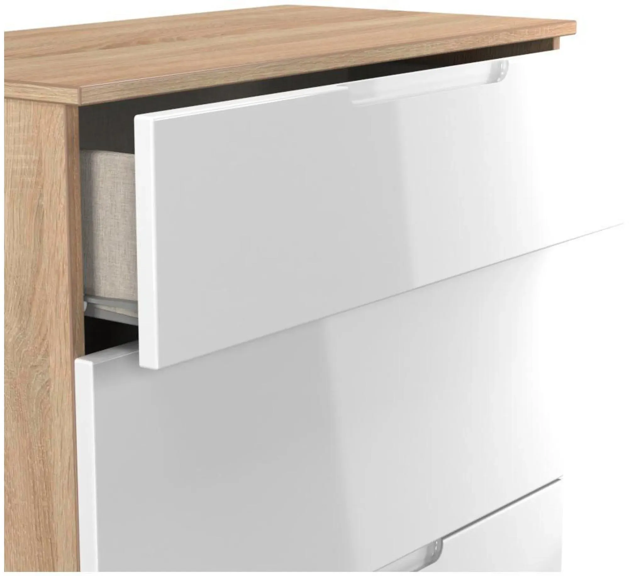 Milan 3 Drawer Deep Chest - White Gloss, Oak Effect
