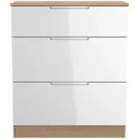 Milan 3 Drawer Deep Chest - White Gloss, Oak Effect