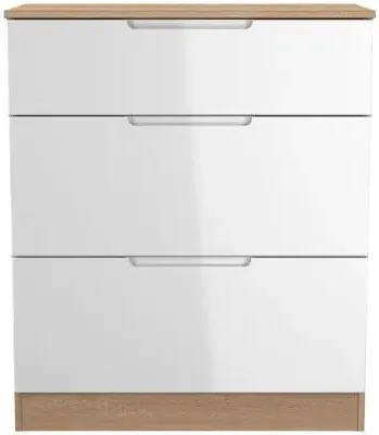 Milan 3 Drawer Deep Chest - White Gloss, Oak Effect