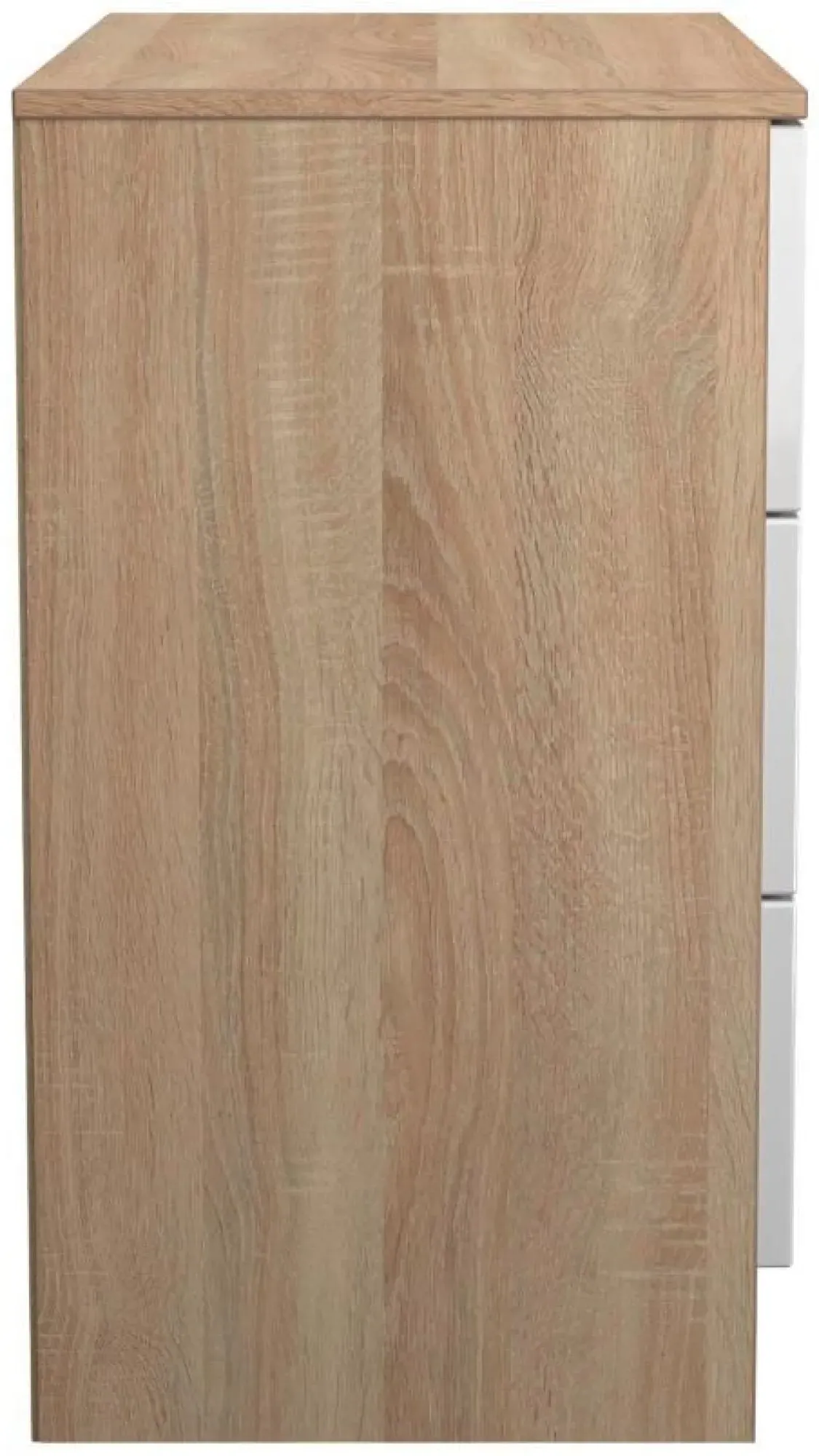 Milan 3 Drawer Small Chest - White Gloss, Oak Effect