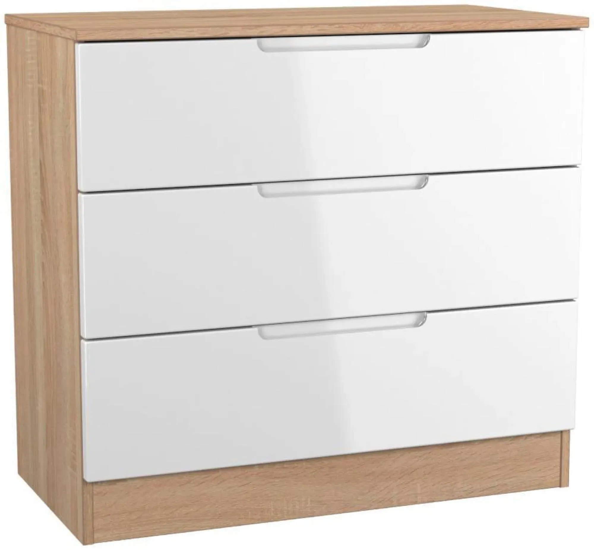 Milan 3 Drawer Small Chest - White Gloss, Oak Effect