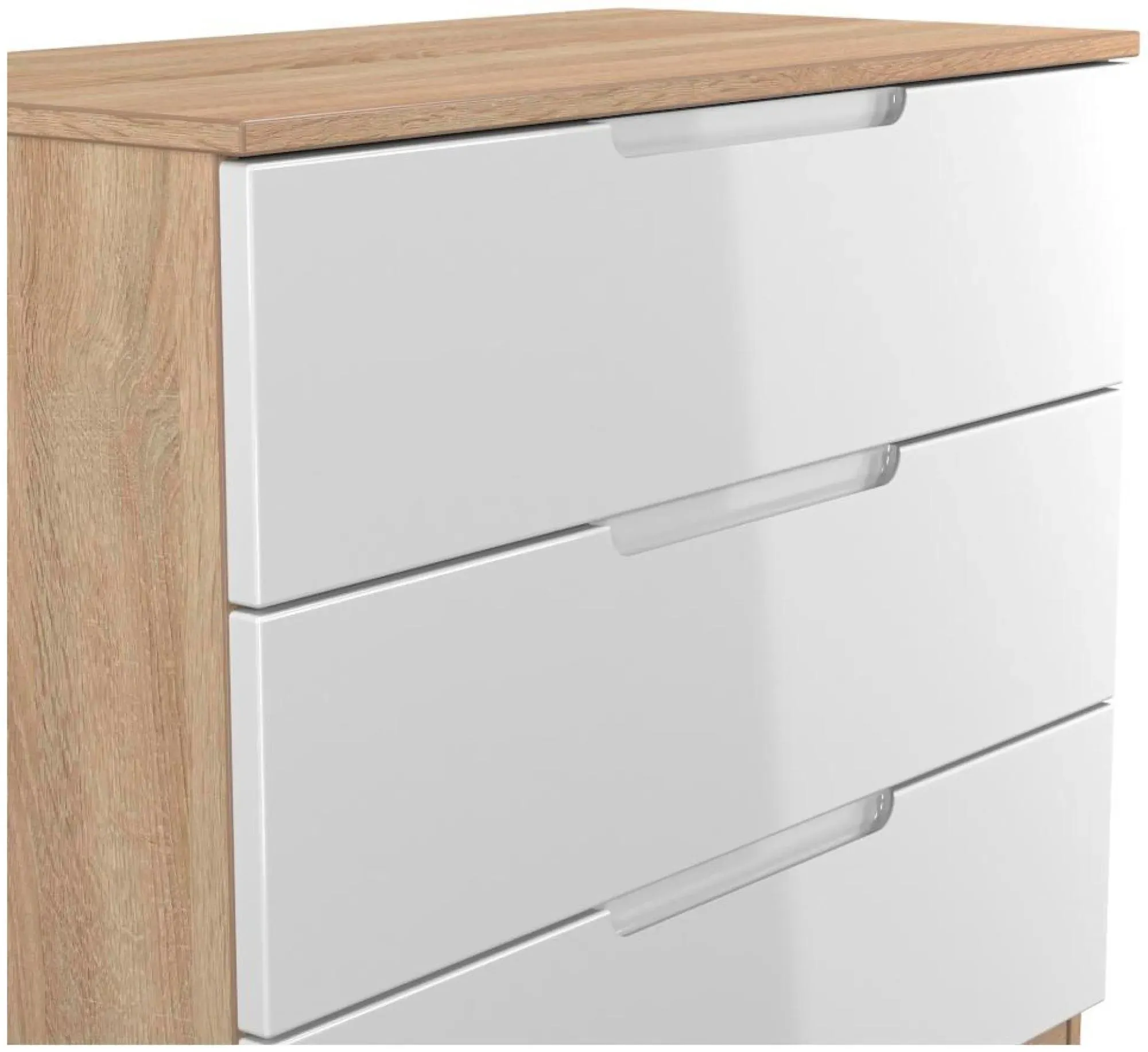 Milan 3 Drawer Small Chest - White Gloss, Oak Effect