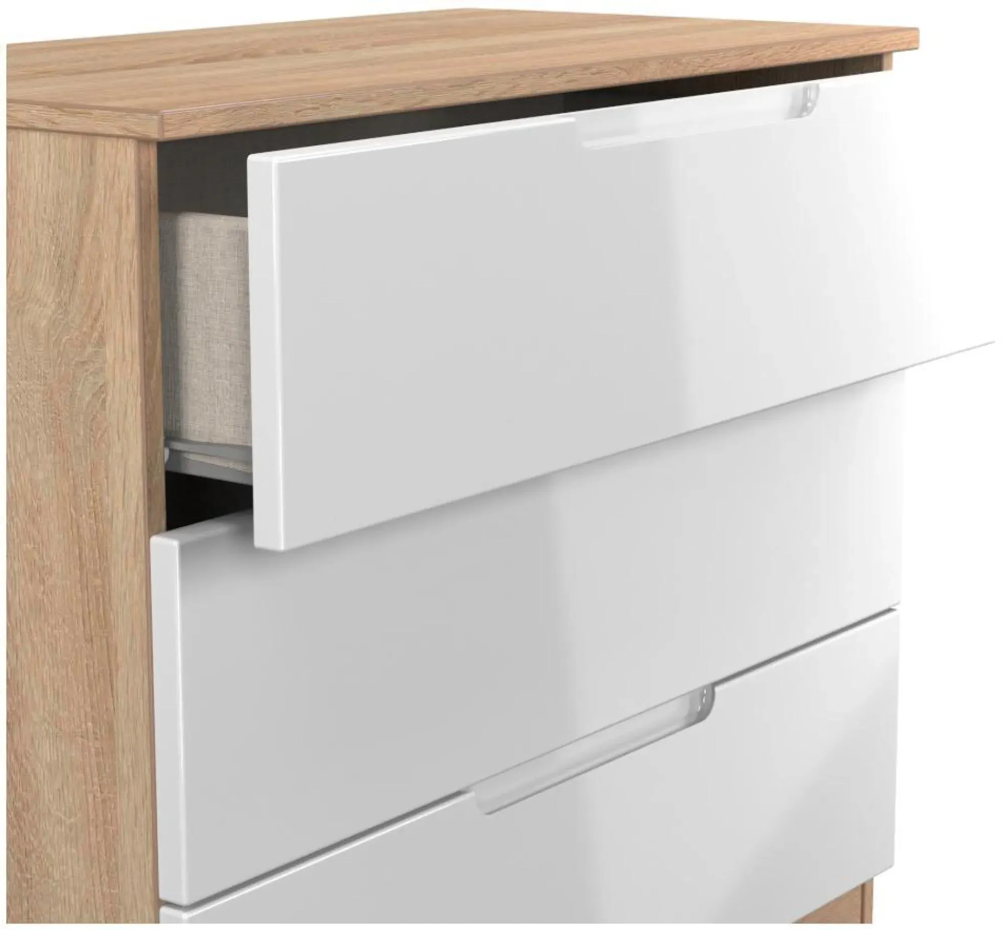 Milan 3 Drawer Small Chest - White Gloss, Oak Effect
