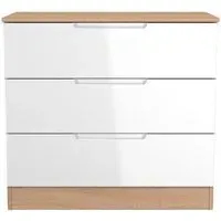 Milan 3 Drawer Small Chest - White Gloss, Oak Effect