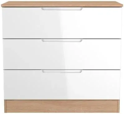 Milan 3 Drawer Small Chest - White Gloss, Oak Effect