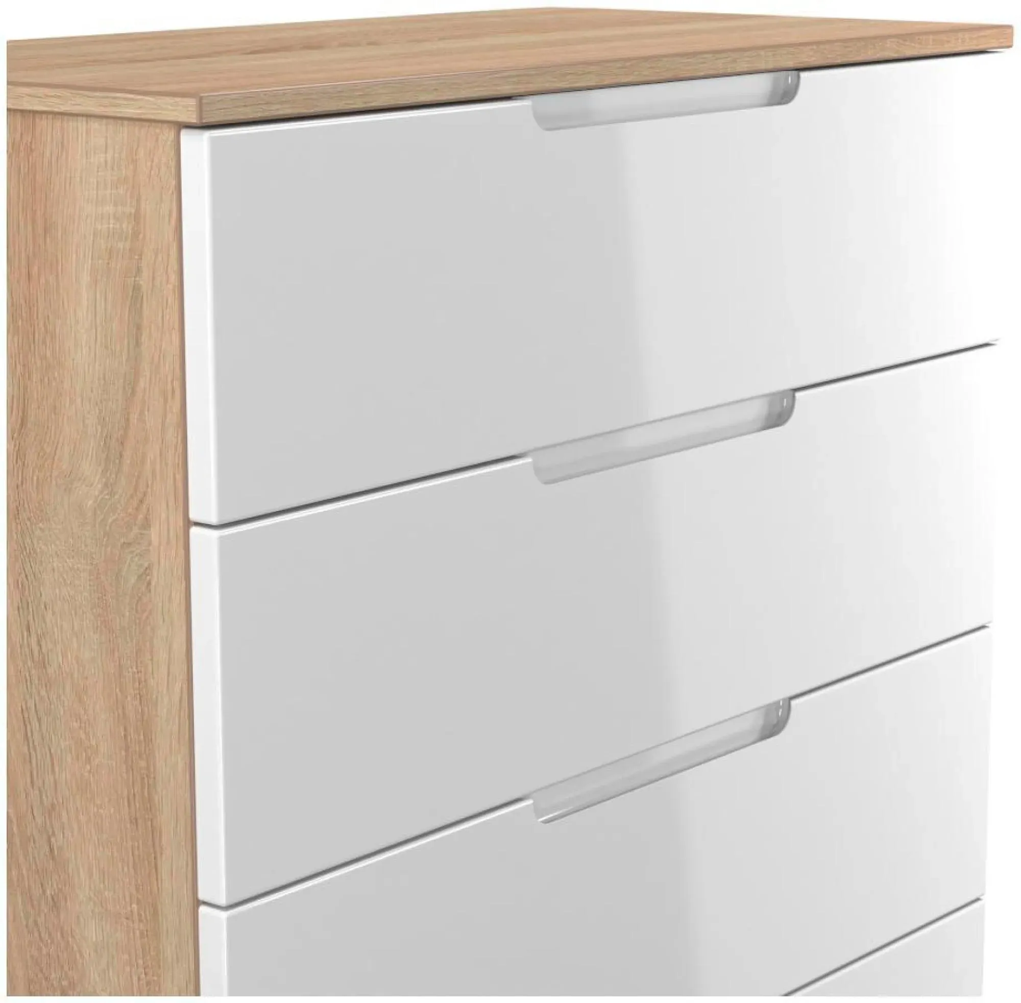 Milan 4 Drawer Chest - White Gloss, Oak Effect