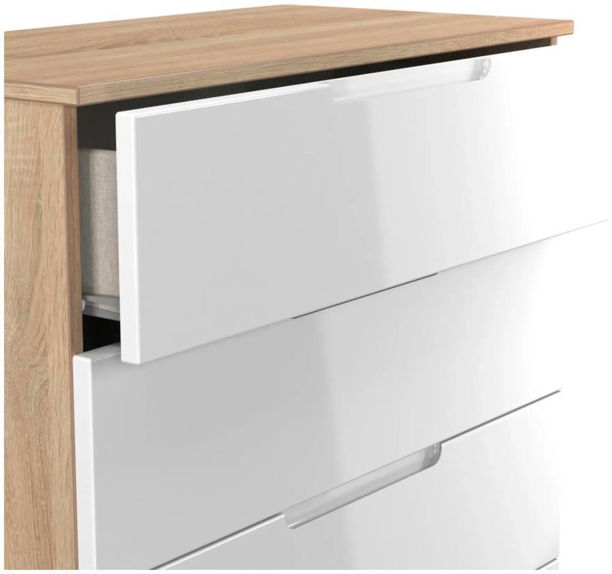 Milan 4 Drawer Chest - White Gloss, Oak Effect