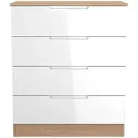 Milan 4 Drawer Chest - White Gloss, Oak Effect