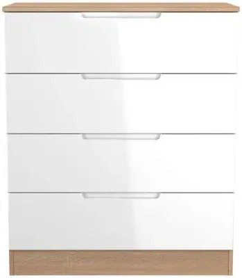 Milan 4 Drawer Chest - White Gloss, Oak Effect