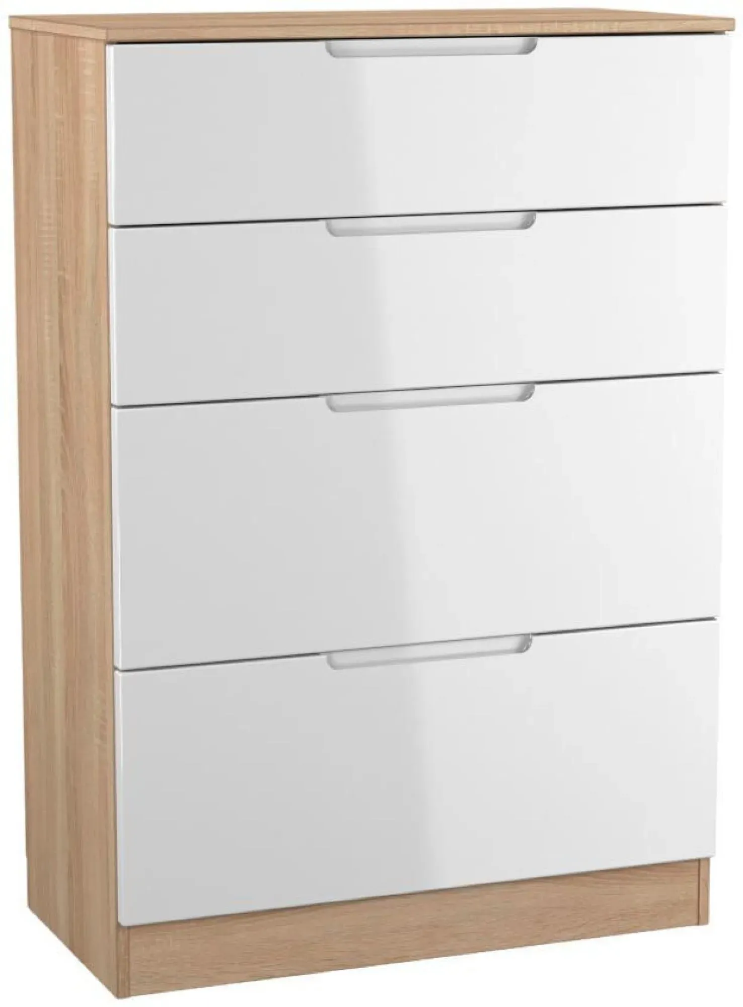 Milan 4 Drawer Deep Chest - White Gloss, Oak Effect