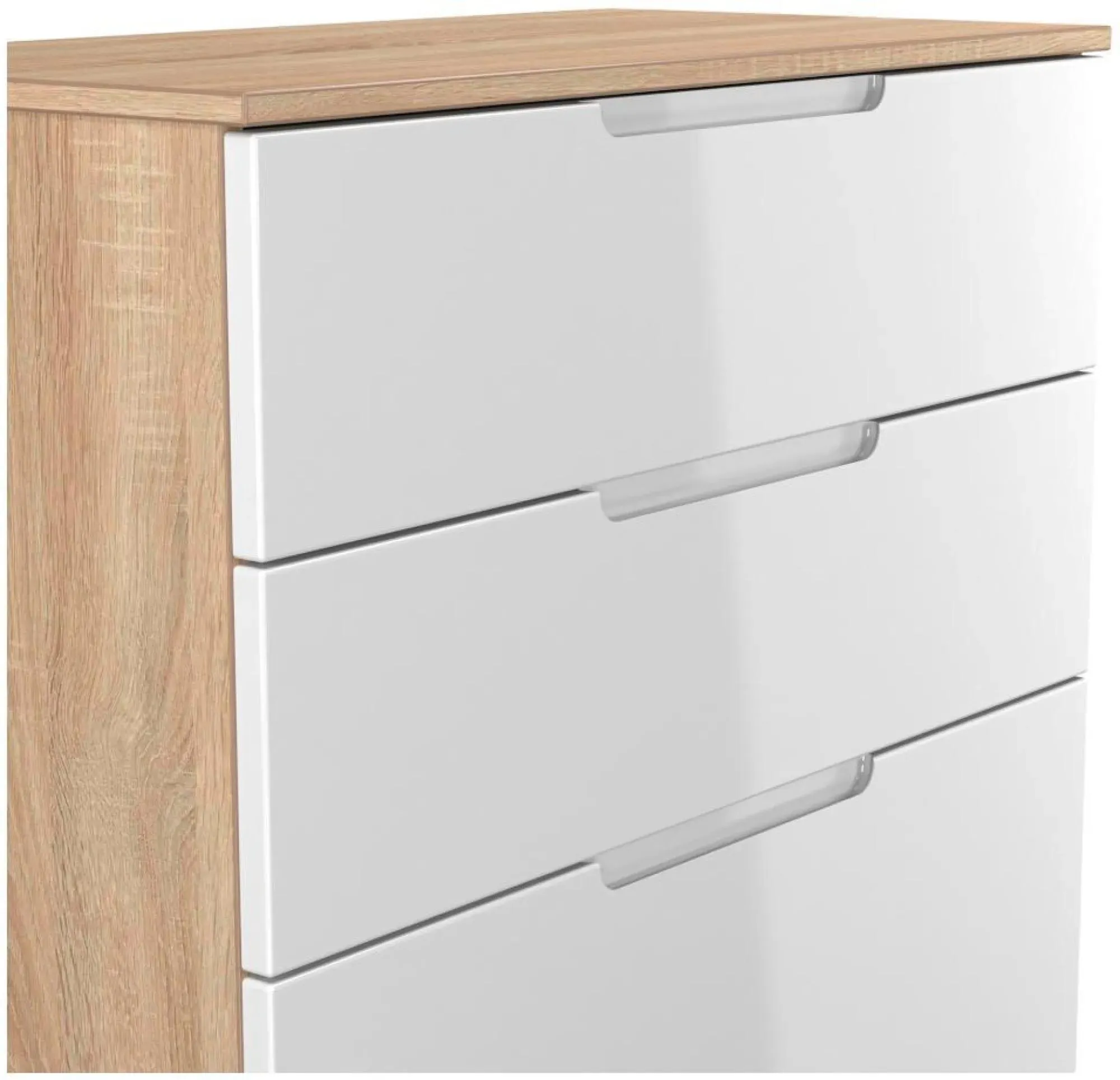 Milan 4 Drawer Deep Chest - White Gloss, Oak Effect