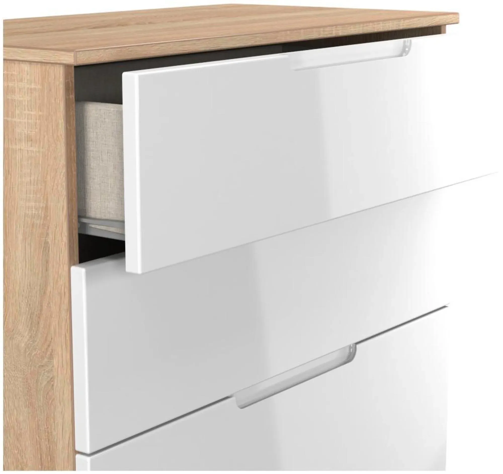 Milan 4 Drawer Deep Chest - White Gloss, Oak Effect