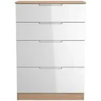 Milan 4 Drawer Deep Chest - White Gloss, Oak Effect