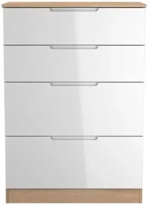 Milan 4 Drawer Deep Chest - White Gloss, Oak Effect