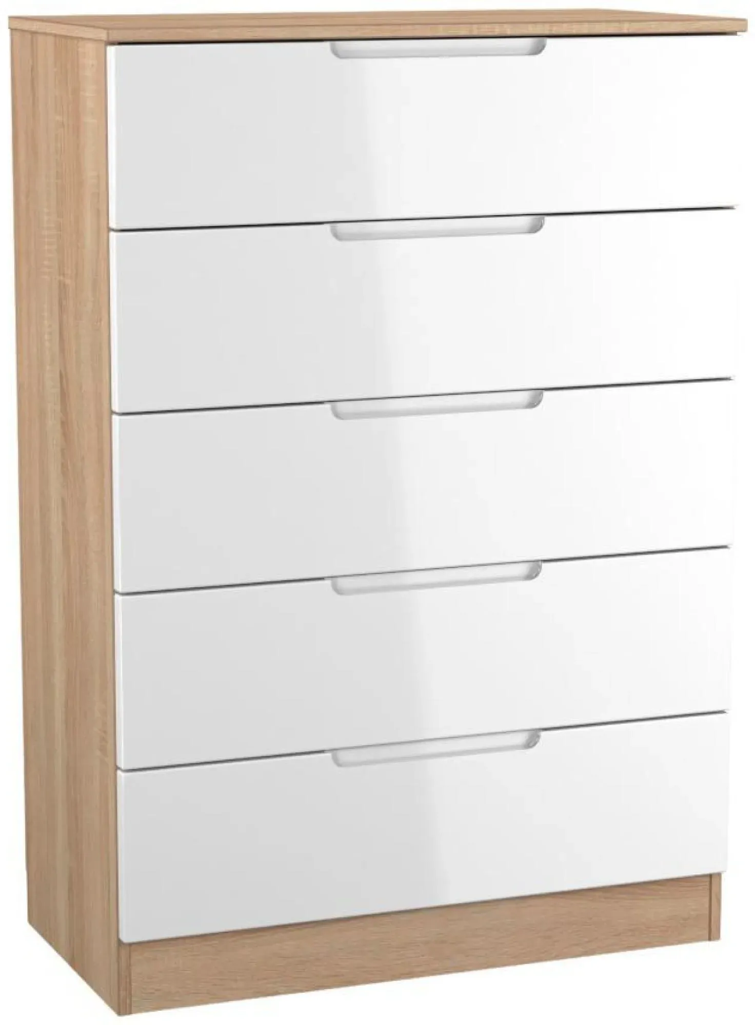 Milan 5 Drawer Chest - White Gloss, Oak
