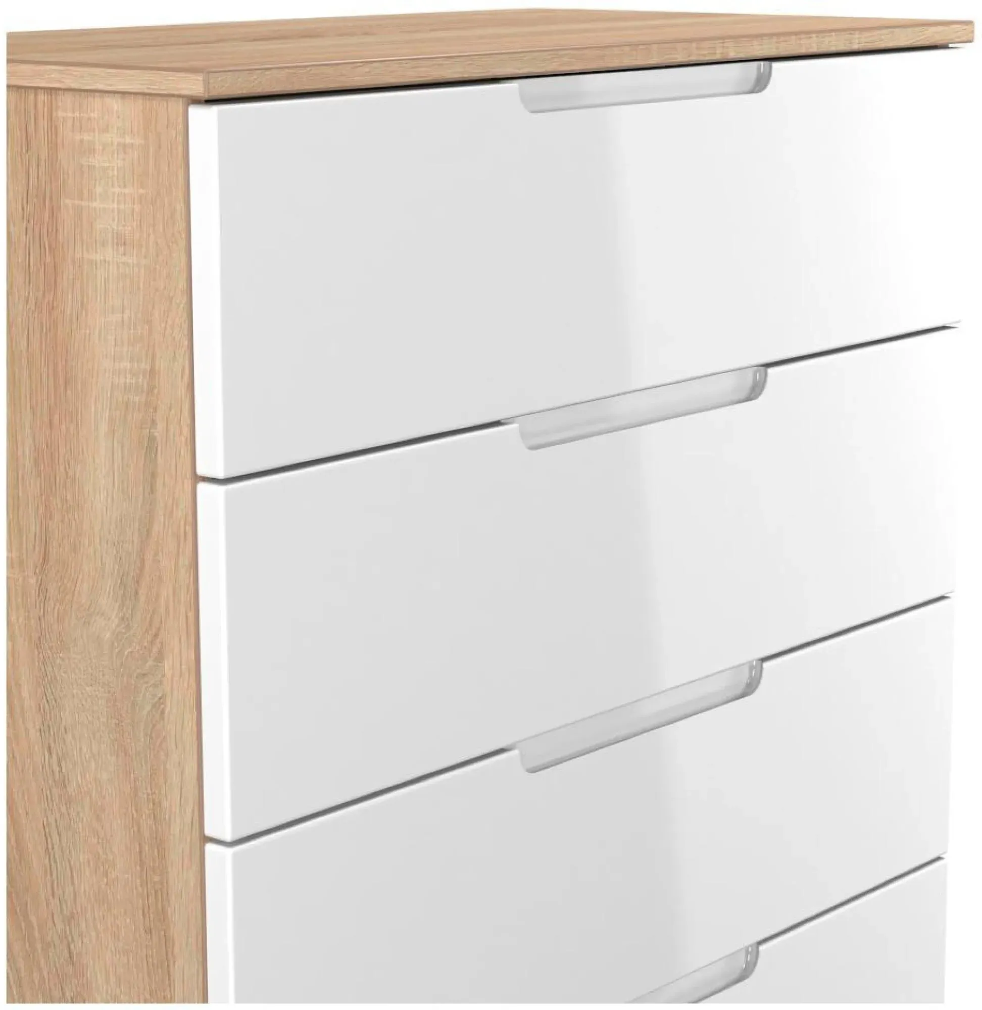 Milan 5 Drawer Chest - White Gloss, Oak