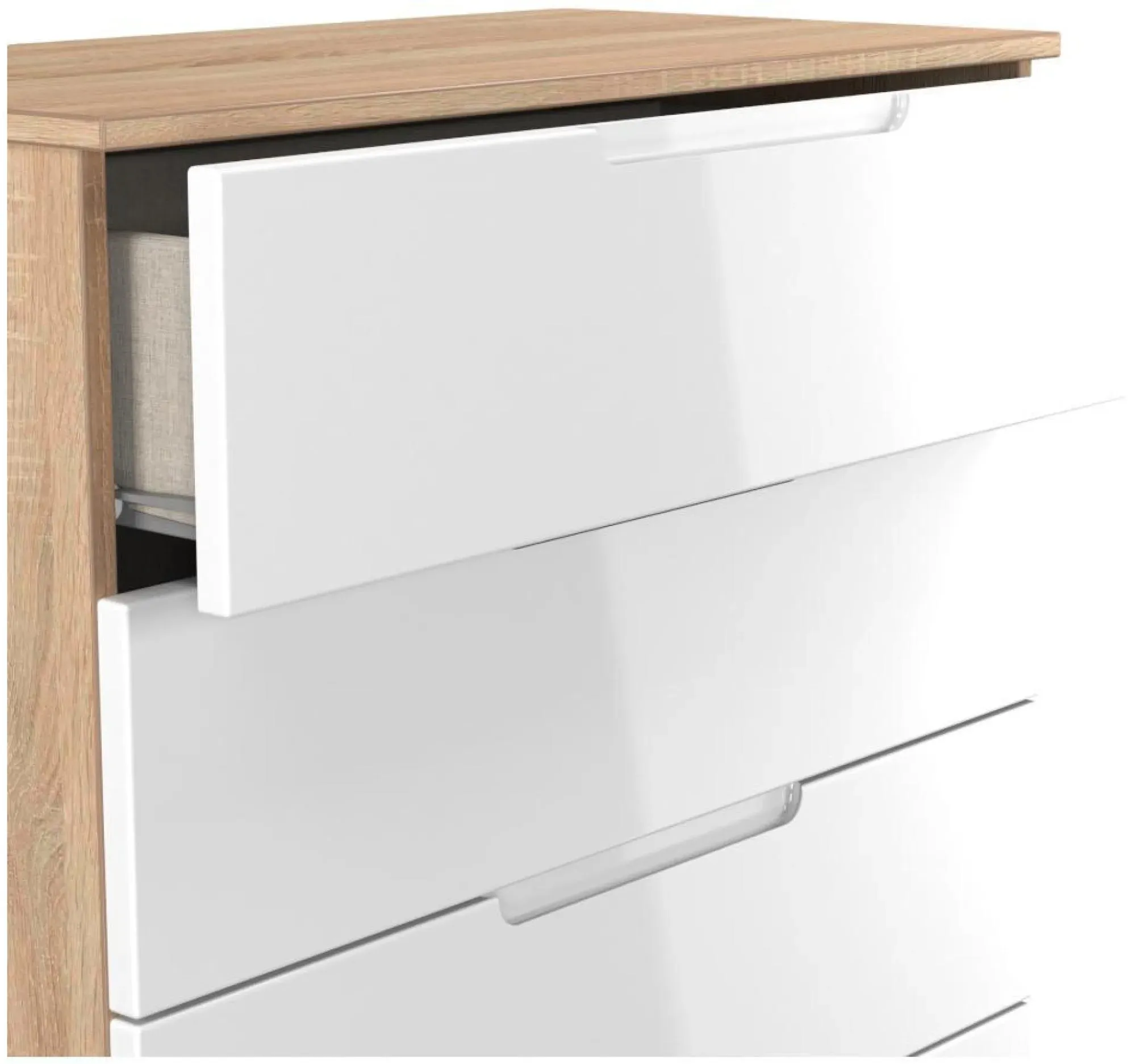Milan 5 Drawer Chest - White Gloss, Oak