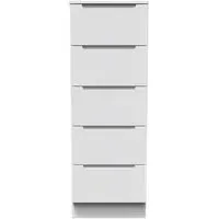 Milan 5 Drawer Narrow Chest - White Gloss