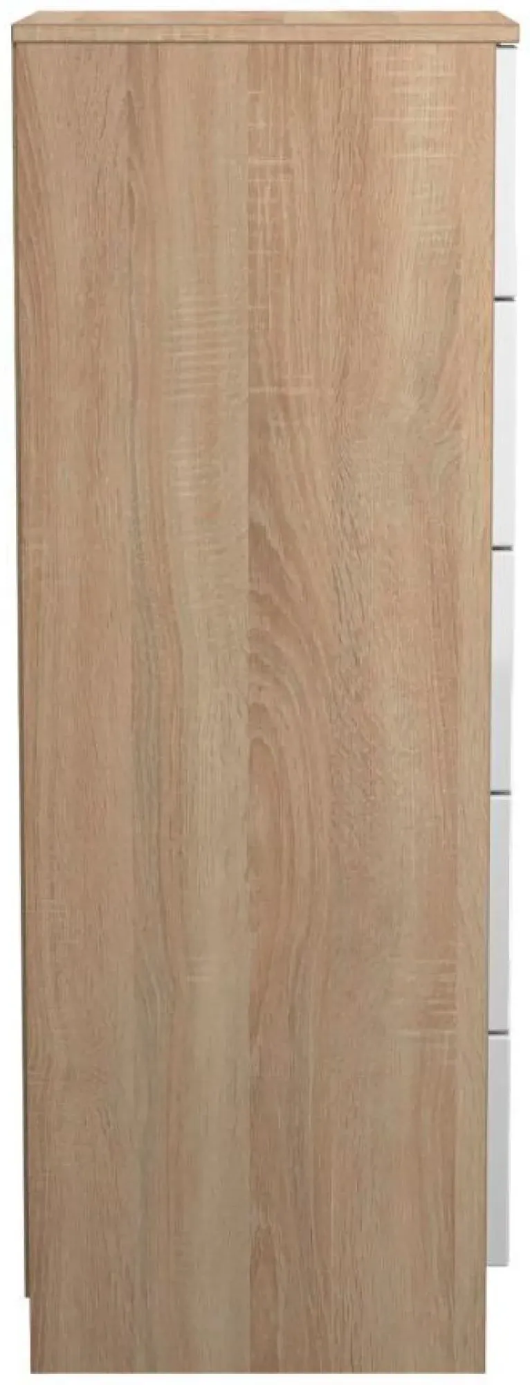 Milan 5 Drawer Narrow Chest - White Gloss, Oak Effect